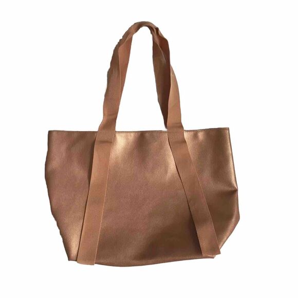 Saks Fifth Avenue Women’s PVC Bronze Copper Rose Pebbled Shopping Tote Bag EEUC - Picture 1 of 9